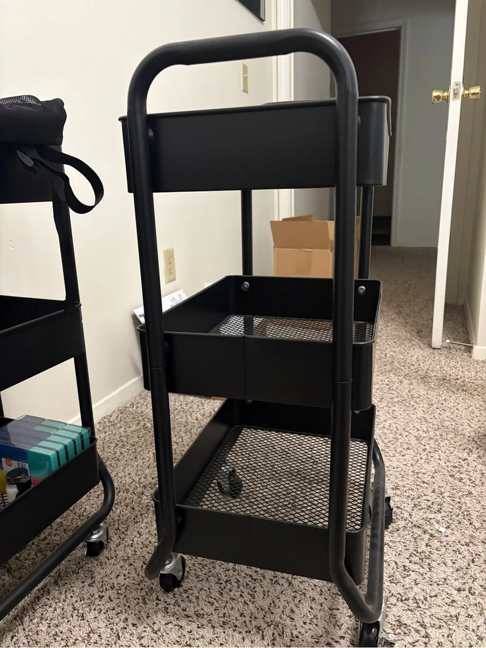 Black 3-Tier Rolling Metal Storage Cart
